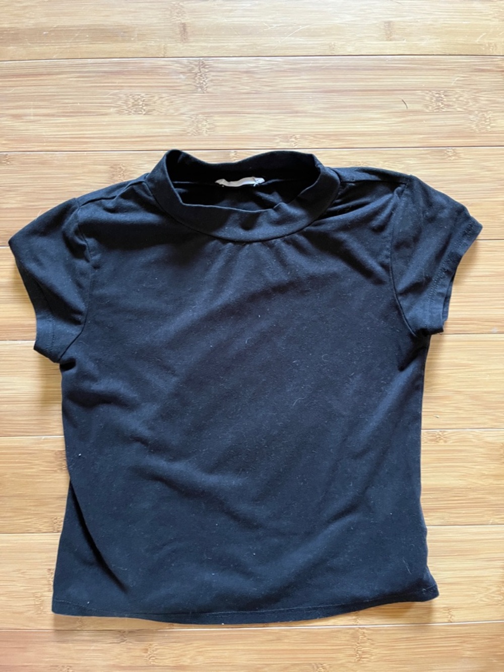 Girl’s Black Short Sleeve Cropped Mock Neck Top